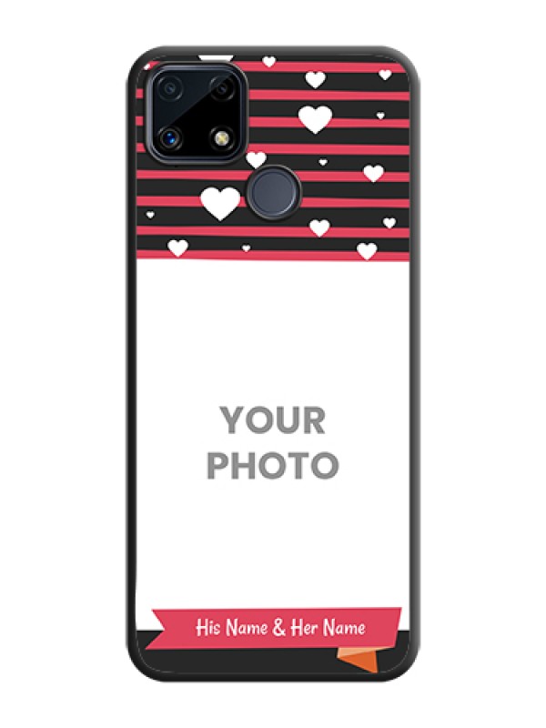 Custom White Color Love Symbols with Pink Lines Pattern on Space Black Custom Soft Matte Phone Cases - Realme C25s - alternate view