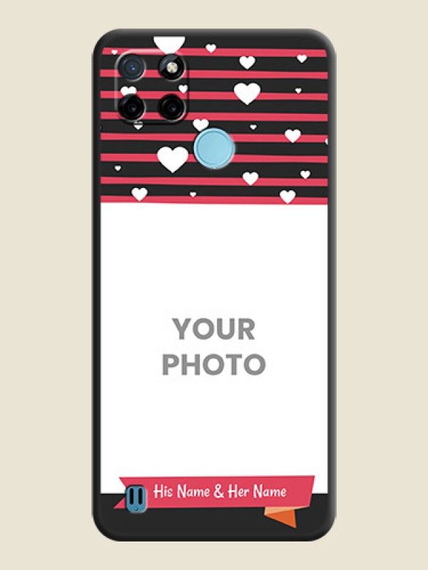 Custom White Color Love Symbols with Pink Lines Pattern on Space Black Custom Soft Matte Phone Cases - Realme C25Y - alternate view