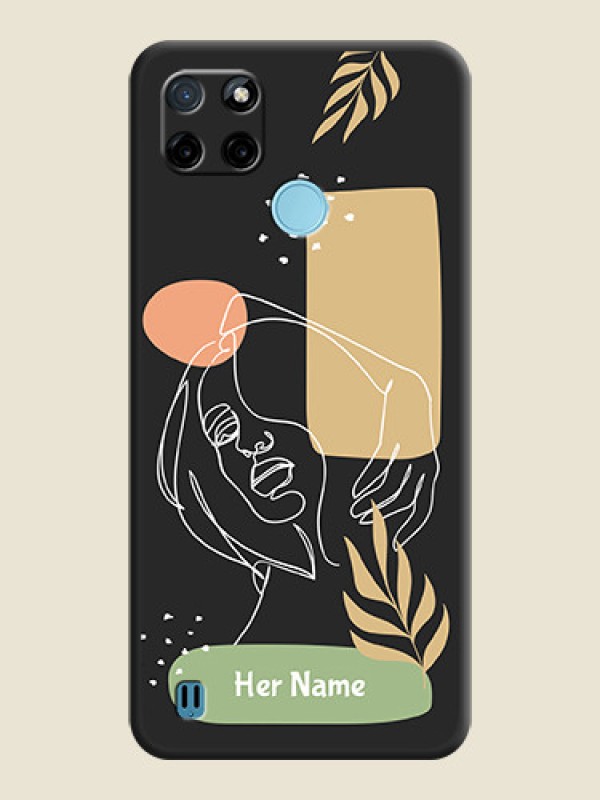 Custom Custom Text With Line Art Of Women & Leaves Design On Space Black Personalized Soft Matte Phone Covers -Realme C25Y - alternate view