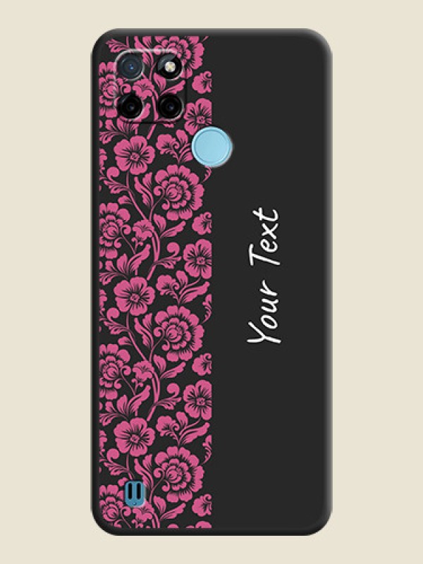 Custom Pink Floral Pattern Design With Custom Text On Space Black Personalized Soft Matte Phone Covers -Realme C25Y - alternate view