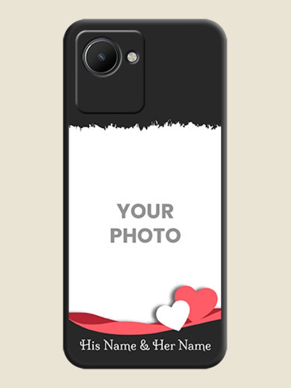Custom Pin Color Love Shaped Ribbon Design with Text on Space Black Custom Soft Matte Phone Back Cover - Realme C30 - alternate view