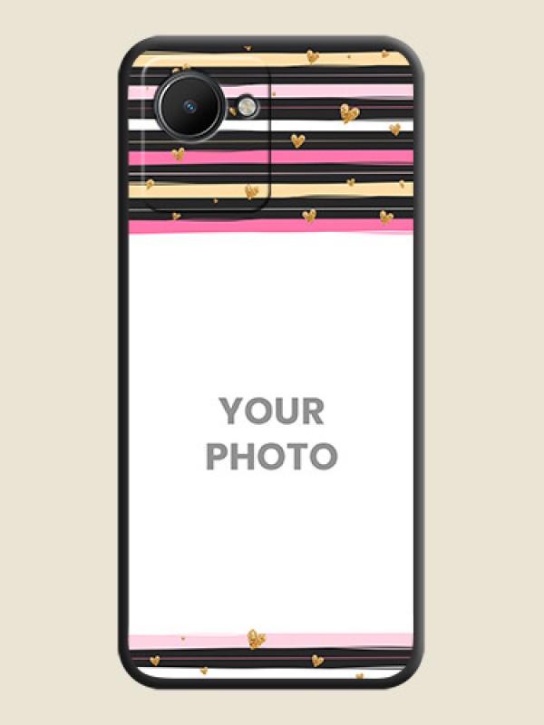 Custom Multicolor Lines and Golden Love Symbols Design on Photo on Space Black Soft Matte Mobile Cover - Realme C30 - alternate view