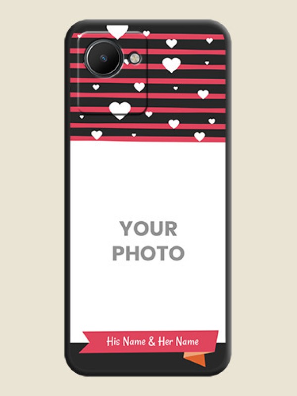 Custom White Color Love Symbols with Pink Lines Pattern on Space Black Custom Soft Matte Phone Cases - Realme C30s - alternate view