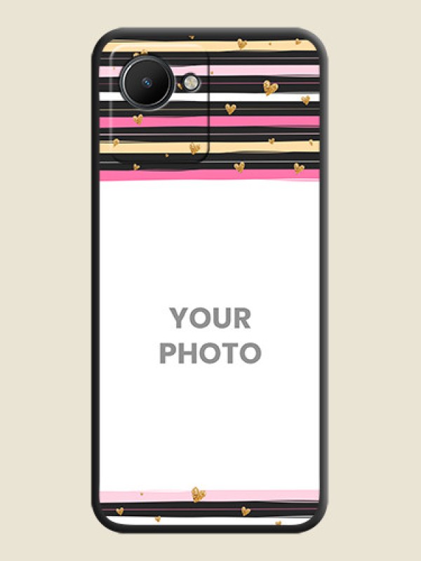 Custom Multicolor Lines and Golden Love Symbols Design on Photo on Space Black Soft Matte Mobile Cover - Realme C30s - alternate view