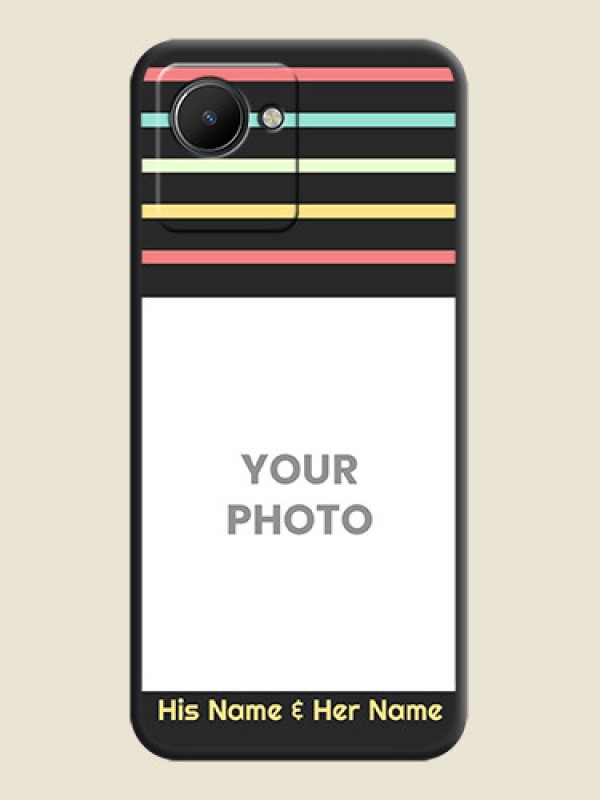 Custom Color Stripes with Photo and Text on Photo on Space Black Soft Matte Mobile Case - Realme C30s - alternate view