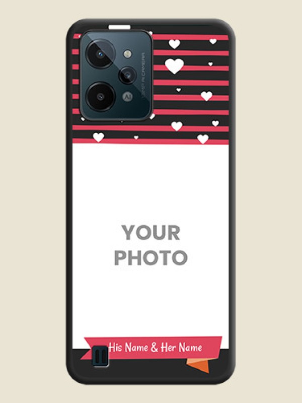 Custom White Color Love Symbols with Pink Lines Pattern on Space Black Custom Soft Matte Phone Cases - Realme C31 - alternate view