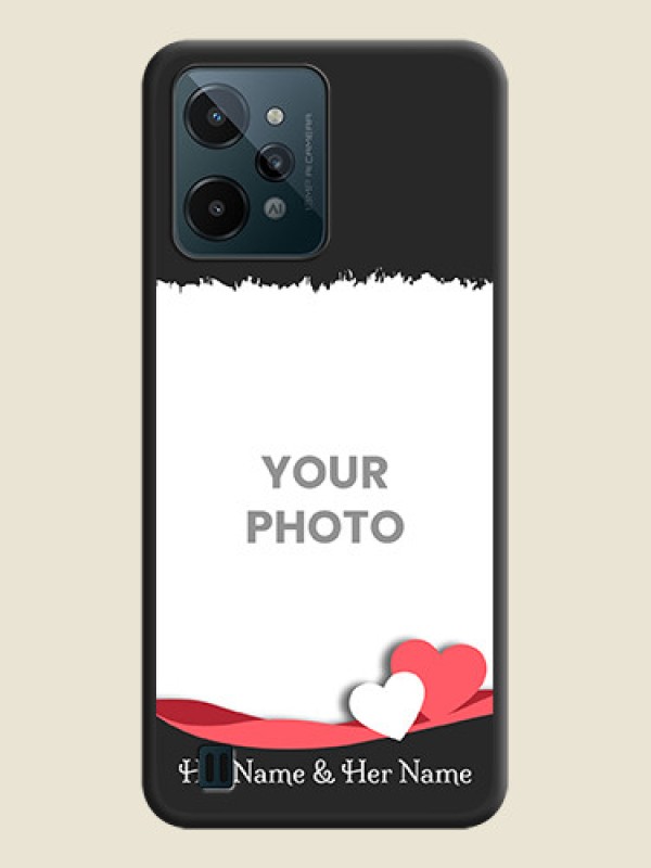 Custom Pin Color Love Shaped Ribbon Design with Text on Space Black Custom Soft Matte Phone Back Cover - Realme C31 - alternate view