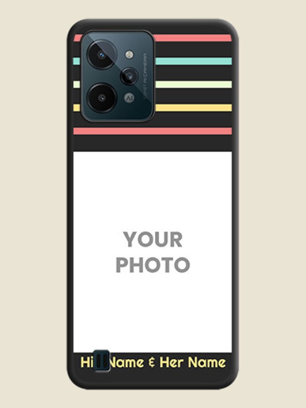 Custom Color Stripes with Photo and Text on Photo on Space Black Soft Matte Mobile Case - Realme C31 - alternate view