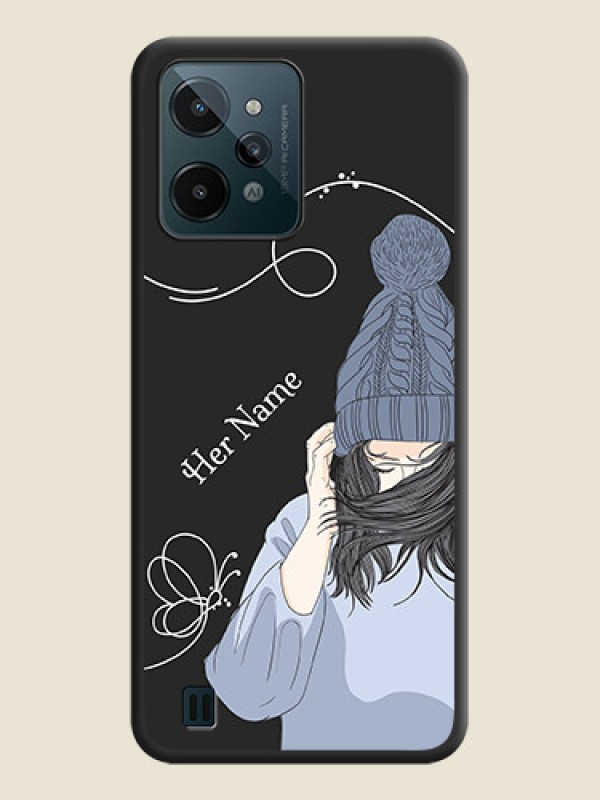 Custom Girl With Blue Winter Outfiit Custom Text Design On Space Black Personalized Soft Matte Phone Covers -Realme C31 - alternate view