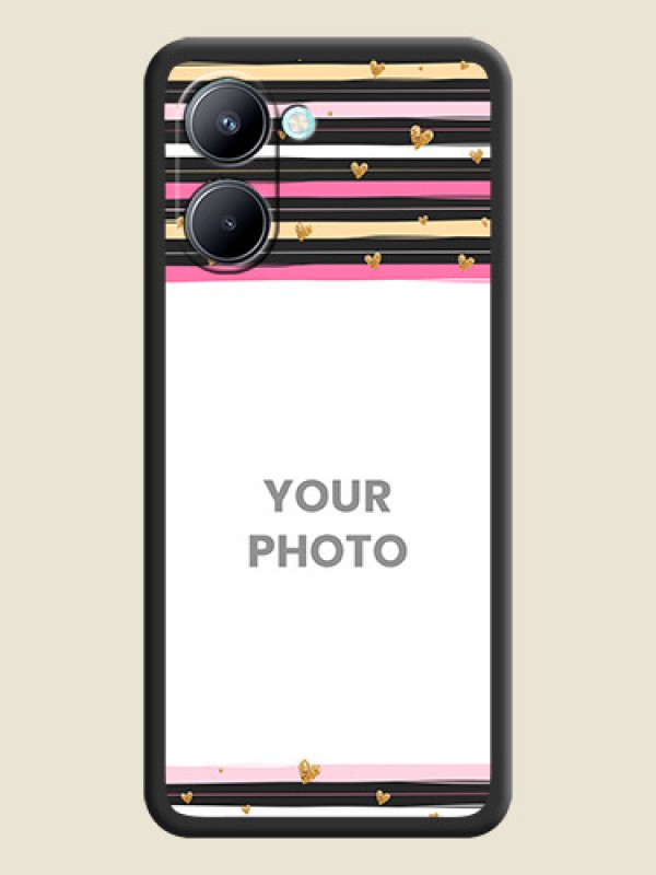 Custom Multicolor Lines and Golden Love Symbols Design on Photo on Space Black Soft Matte Mobile Cover - Realme C33 2023 - alternate view