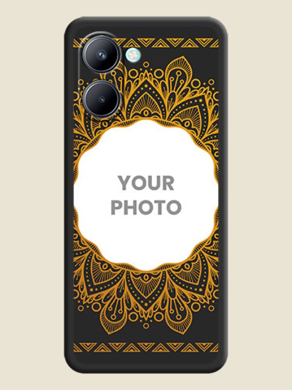 Custom Round Image with Floral Design on Photo on Space Black Soft Matte Mobile Cover - Realme C33 2023 - alternate view
