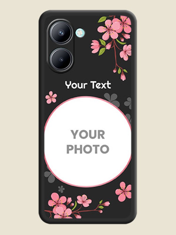 Custom Round Image with Pink Color Floral Design on Photo on Space Black Soft Matte Back Cover - Realme C33 - alternate view