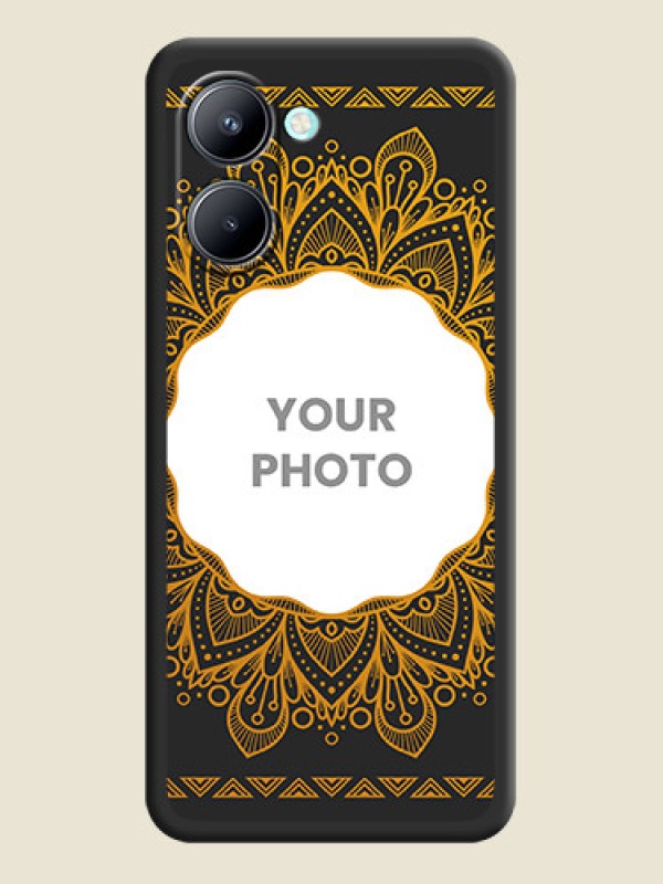 Custom Round Image with Floral Design on Photo on Space Black Soft Matte Mobile Cover - Realme C33 - alternate view