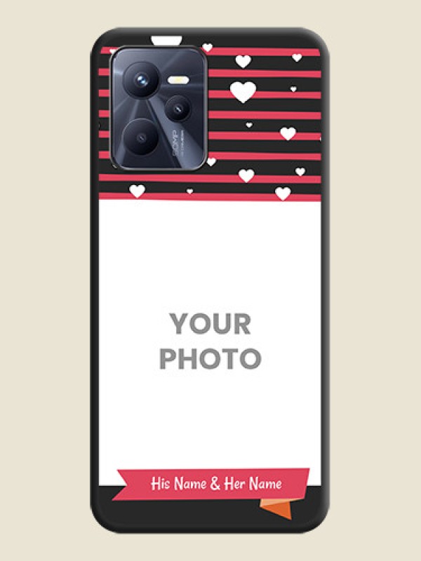 Custom White Color Love Symbols with Pink Lines Pattern on Space Black Custom Soft Matte Phone Cases - Realme C35 - alternate view