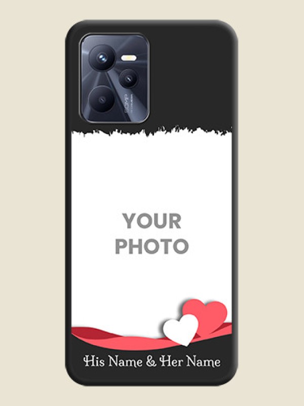 Custom Pin Color Love Shaped Ribbon Design with Text on Space Black Custom Soft Matte Phone Back Cover - Realme C35 - alternate view
