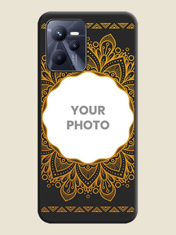 Custom Round Image with Floral Design on Photo on Space Black Soft Matte Mobile Cover - Realme C35 - alternate view
