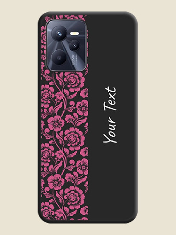 Custom Pink Floral Pattern Design With Custom Text On Space Black Personalized Soft Matte Phone Covers -Realme C35 - alternate view