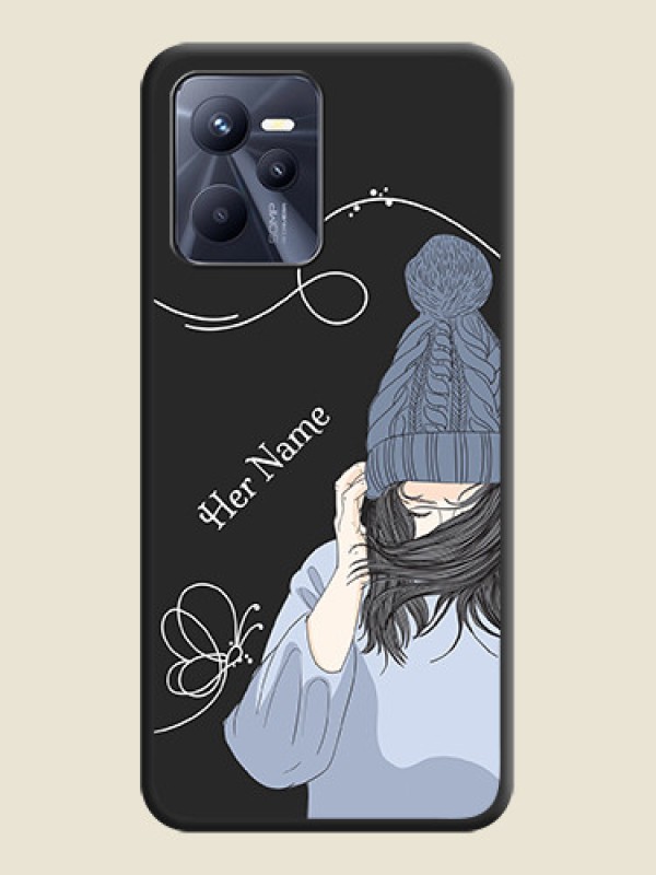 Custom Girl With Blue Winter Outfiit Custom Text Design On Space Black Personalized Soft Matte Phone Covers -Realme C35 - alternate view