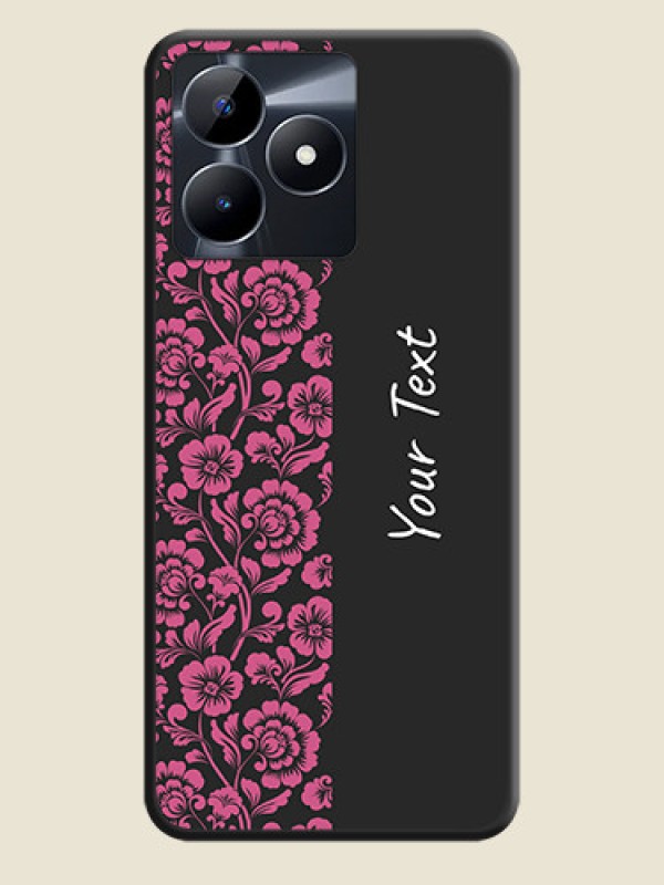 Custom Pink Floral Pattern Design With Custom Text On Space Black Personalized Soft Matte Phone Covers - Realme C31 - alternate view
