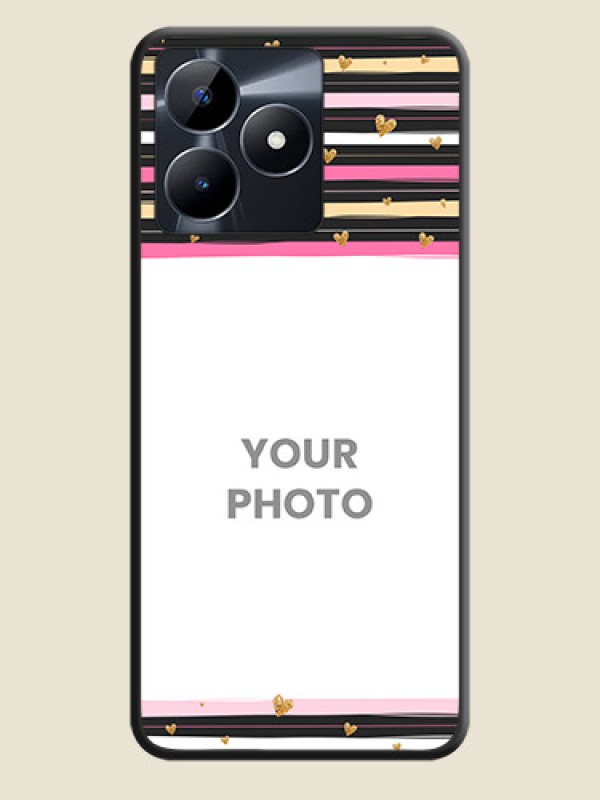 Custom Multicolor Lines and Golden Love Symbols Design - Photo on Space Black Soft Matte Mobile Cover - Realme C53 - alternate view