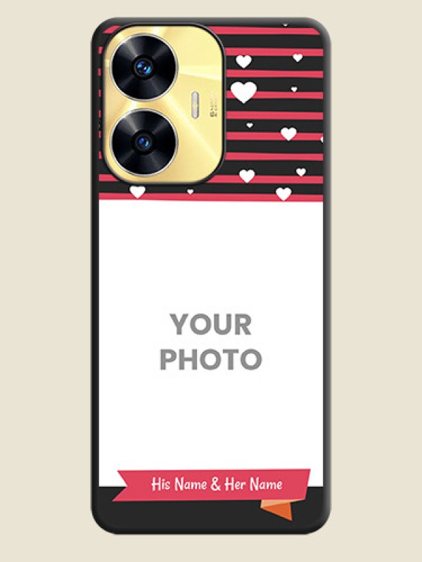 Custom White Color Love Symbols with Pink Lines Pattern on Space Black Custom Soft Matte Phone Cases - Realme C55 - alternate view