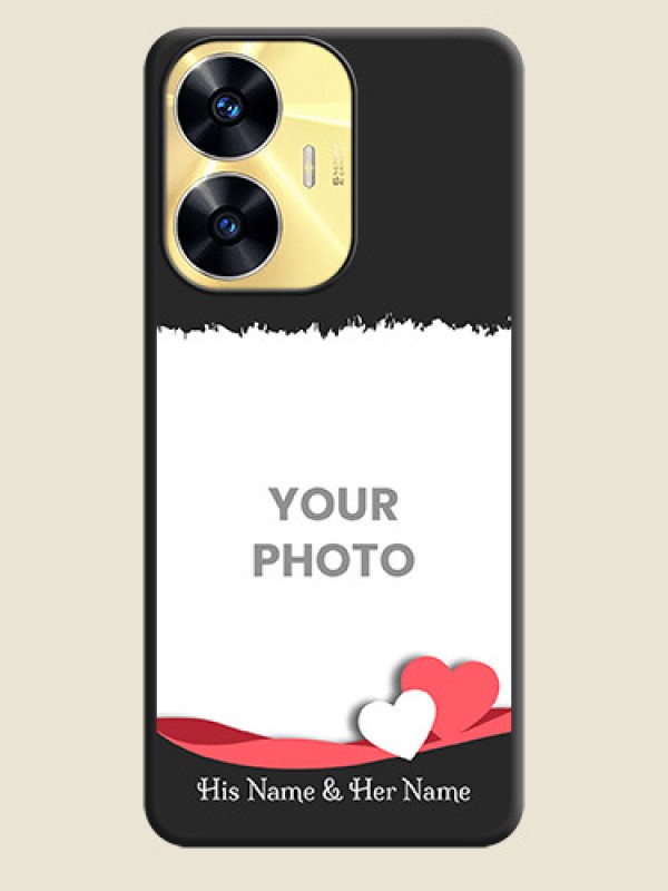 Custom Pin Color Love Shaped Ribbon Design with Text on Space Black Custom Soft Matte Phone Back Cover - Realme C55 - alternate view