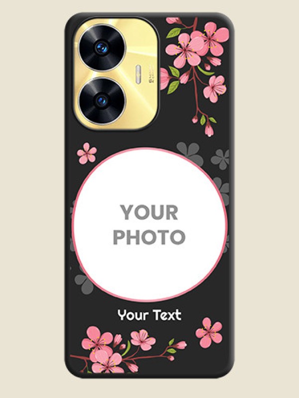 Custom Round Image with Pink Color Floral Design on Photo on Space Black Soft Matte Back Cover - Realme C55 - alternate view