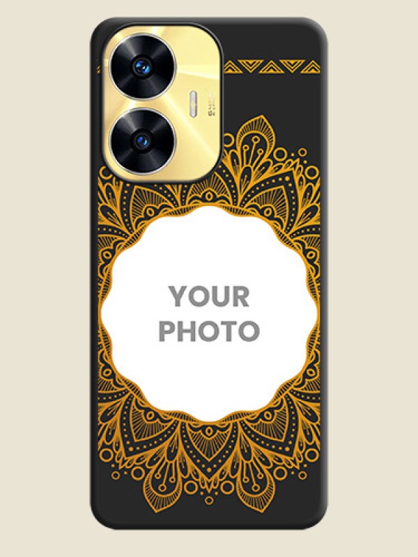 Custom Round Image with Floral Design on Photo on Space Black Soft Matte Mobile Cover - Realme C55 - alternate view