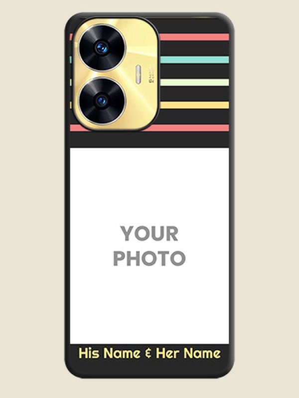 Custom Color Stripes with Photo and Text on Photo on Space Black Soft Matte Mobile Case - Realme C55 - alternate view