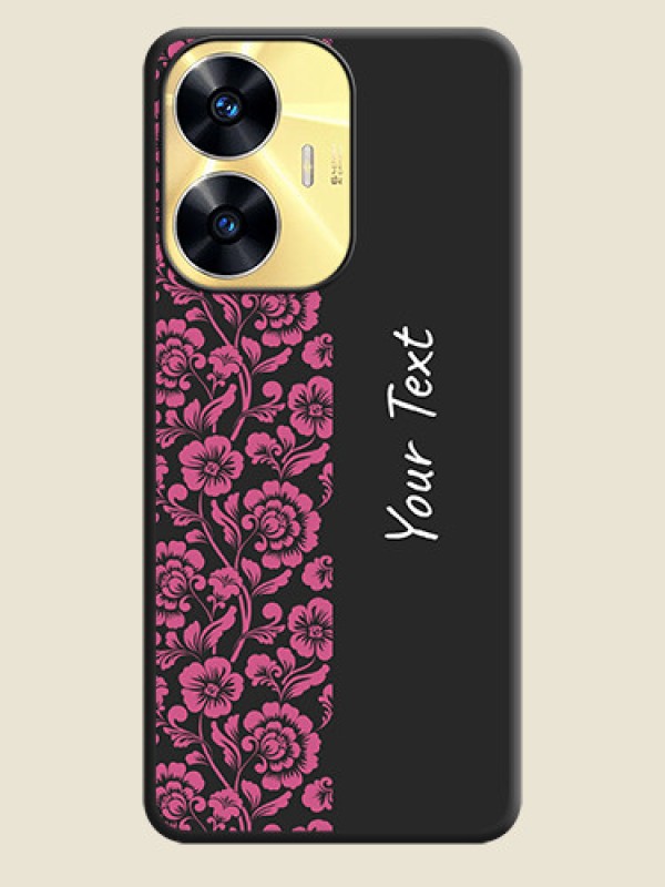 Custom Pink Floral Pattern Design With Custom Text On Space Black Personalized Soft Matte Phone Covers -Realme C55 - alternate view