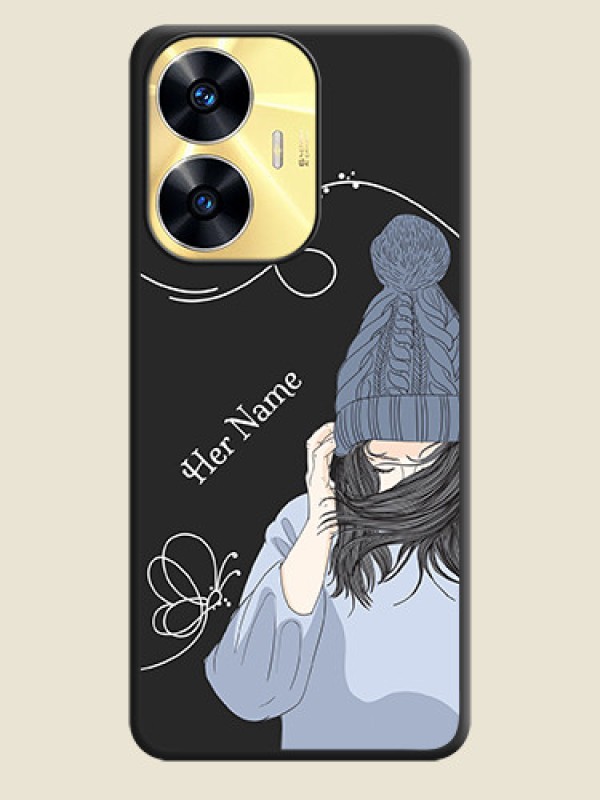 Custom Girl With Blue Winter Outfiit Custom Text Design On Space Black Personalized Soft Matte Phone Covers -Realme C55 - alternate view