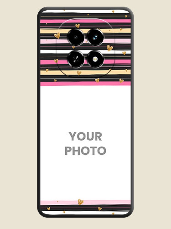 Custom Multicolor Lines and Golden Love Symbols Design on Photo On Space Black Custom Soft Matte Mobile Back Cover - Realme C63 5G - alternate view