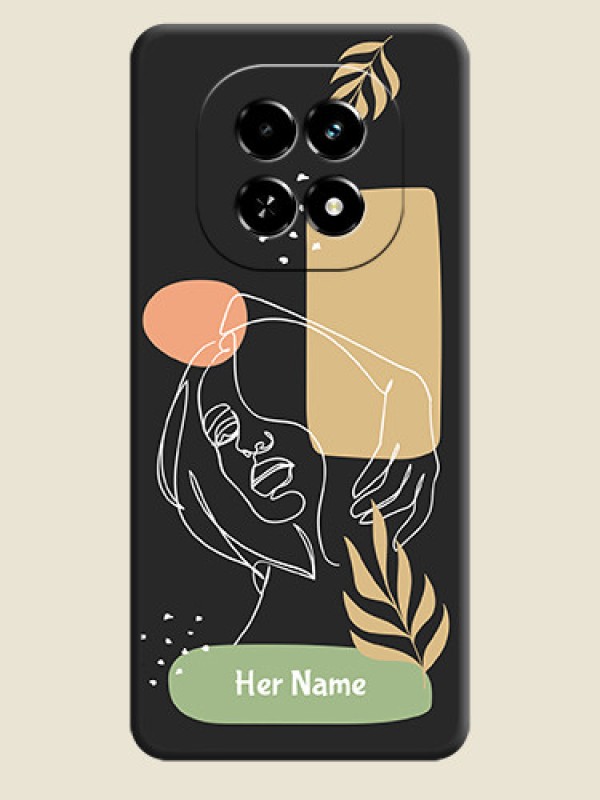 Custom Custom Text With Line Art Of Women & Leaves Design On Space Black Custom Soft Matte Mobile Back Cover - Realme C63 5G - alternate view