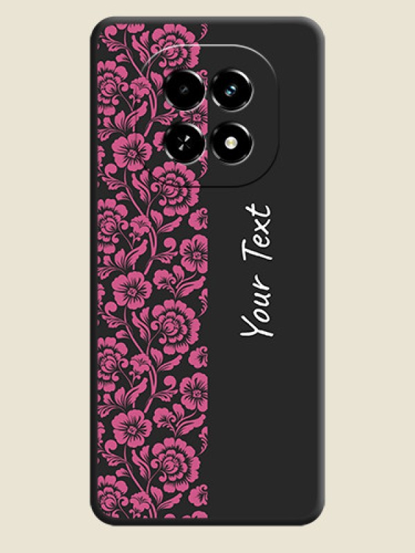 Custom Pink Floral Pattern Design With Custom Text On Space Black Custom Soft Matte Mobile Back Cover - Realme C63 5G - alternate view