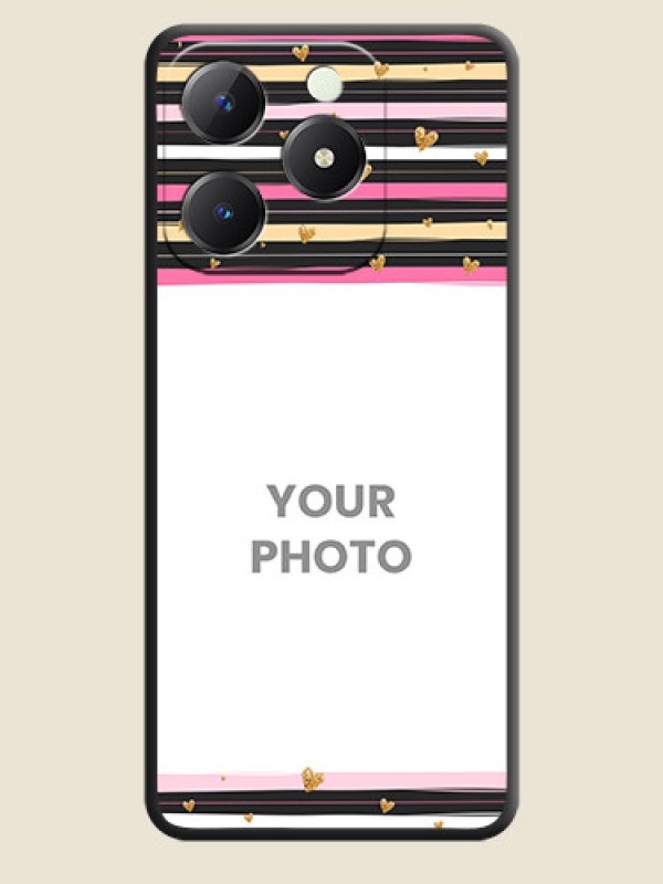 Custom Multicolor Lines and Golden Love Symbols Design on Photo On Space Black Custom Soft Matte Mobile Back Cover - Realme C63 - alternate view