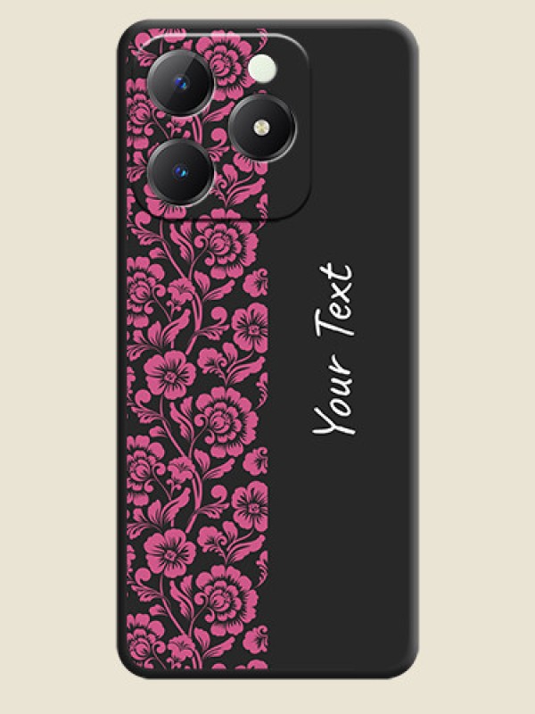 Custom Pink Floral Pattern Design With Custom Text On Space Black Custom Soft Matte Mobile Back Cover - Realme C63 - alternate view