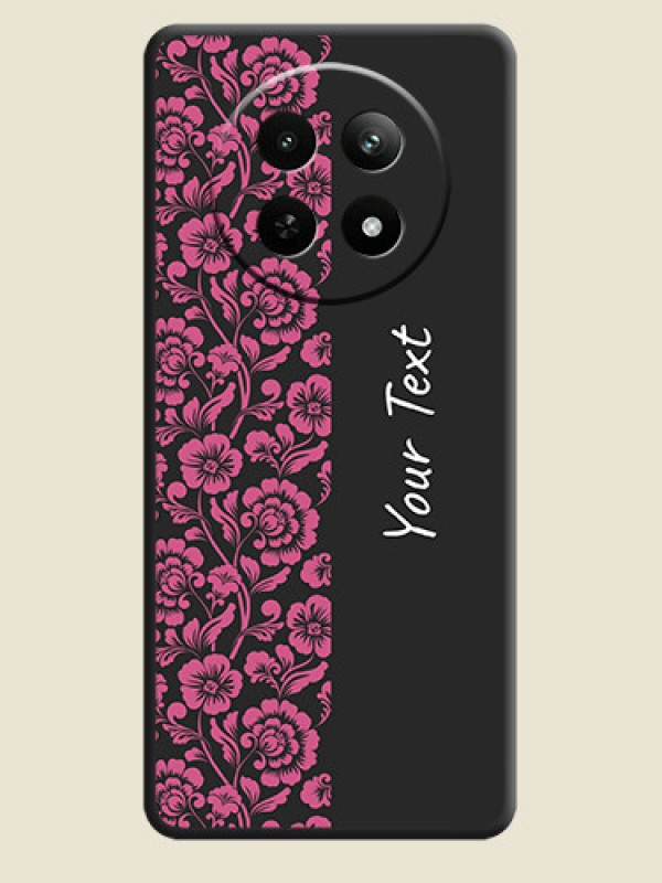 Custom Pink Floral Pattern Design With Custom Text On Space Black Personalized Soft Matte Phone Covers - Realme C65 5G - alternate view