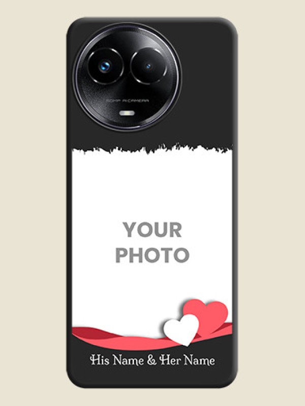 Custom Pink Color Love Shaped Ribbon Design with Text on Space Black Custom Soft Matte Phone Back Cover - Realme C67 5G - alternate view