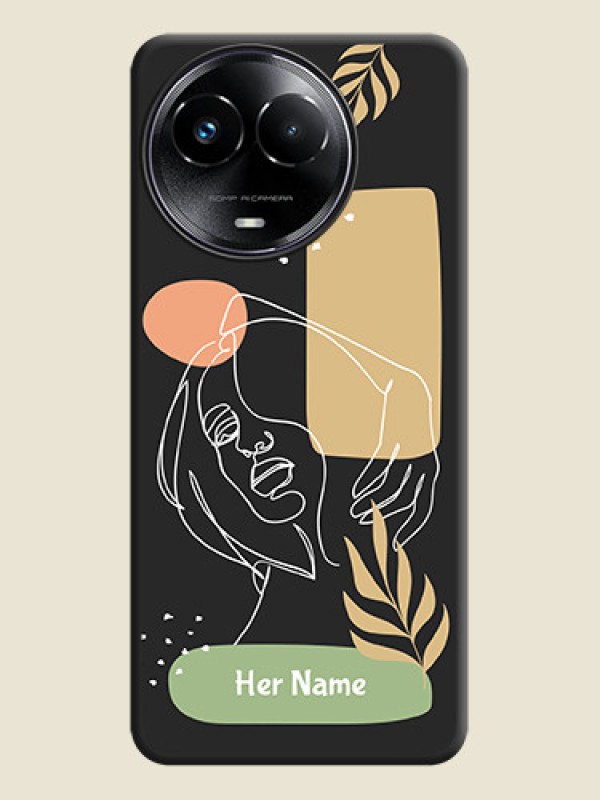 Custom Custom Text With Line Art Of Women & Leaves Design On Space Black Personalized Soft Matte Phone Covers - Realme C67 5G - alternate view
