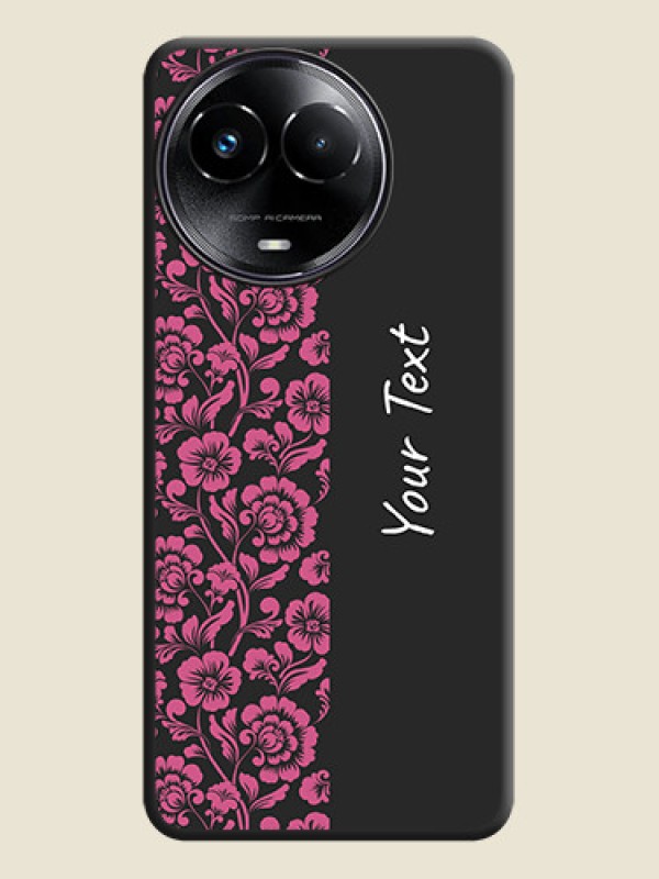 Custom Pink Floral Pattern Design With Custom Text On Space Black Personalized Soft Matte Phone Covers - Realme C67 5G - alternate view