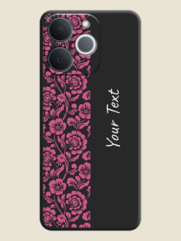 Custom Pink Floral Pattern Design With Custom Text On Space Black Custom Soft Matte Mobile Back Cover - Realme C71 4G - alternate view