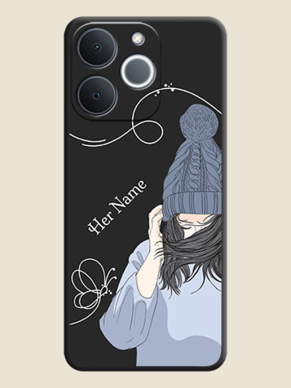 Custom Girl With Blue Winter Outfiit Custom Text Design On Space Black Custom Soft Matte Mobile Back Cover - Realme C71 4G - alternate view