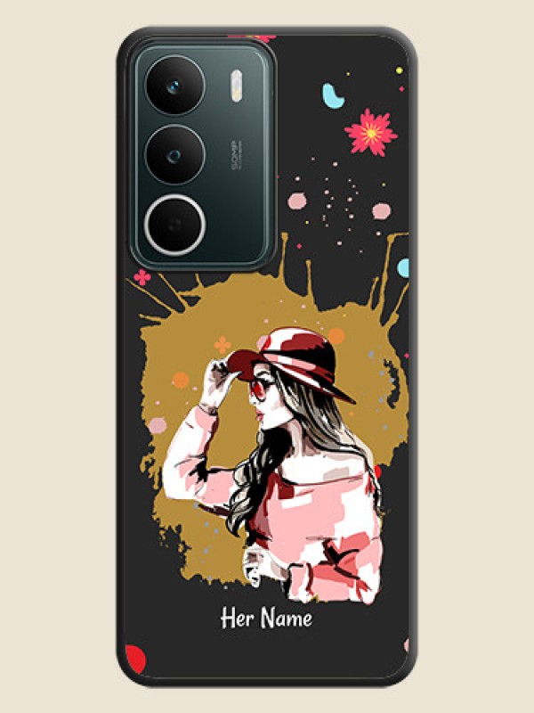 Custom Mordern Lady With Color Splash Background With Custom Text On Space Black Custom Soft Matte Mobile Back Cover - Realme C75 5G - alternate view