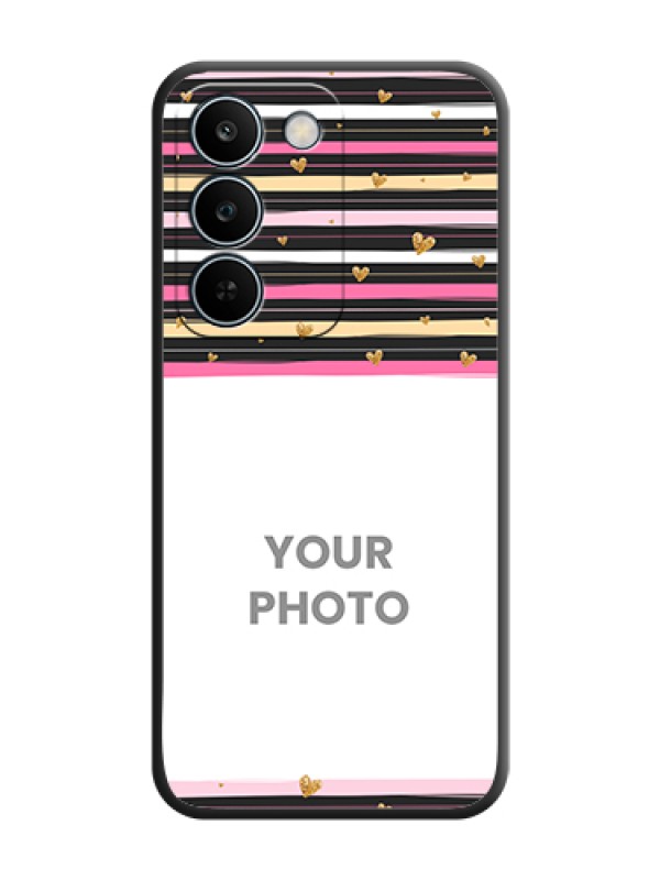 Custom Multicolor Lines and Golden Love Symbols Design on Photo On Space Black Custom Soft Matte Mobile Back Cover - Realme C83 5G - alternate view