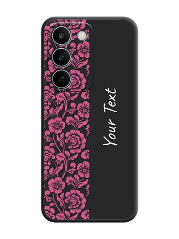 Custom Pink Floral Pattern Design With Custom Text On Space Black Custom Soft Matte Mobile Back Cover - Realme C83 5G - alternate view