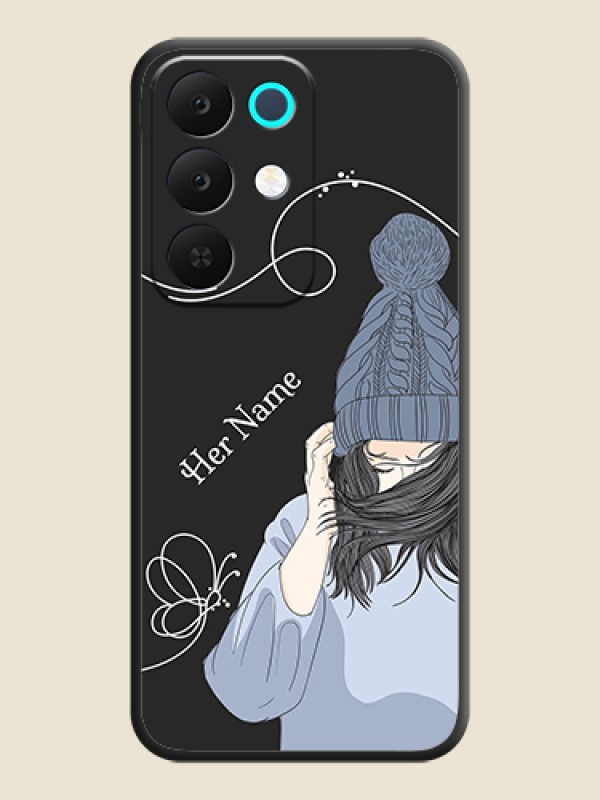 Custom Girl With Blue Winter Outfiit Custom Text Design On Space Black Custom Soft Matte Mobile Back Cover - Realme C85 5G - alternate view