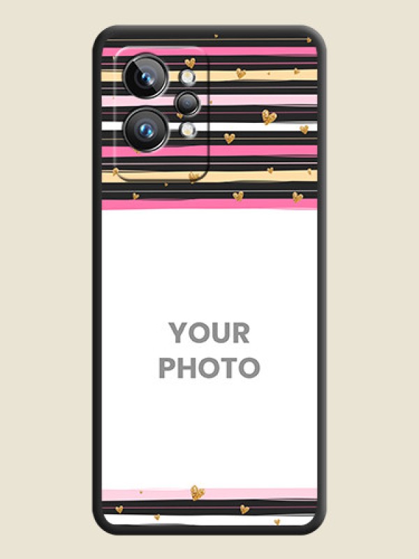 Custom Multicolor Lines and Golden Love Symbols Design on Photo on Space Black Soft Matte Mobile Cover - Realme GT 2 Pro 5G - alternate view