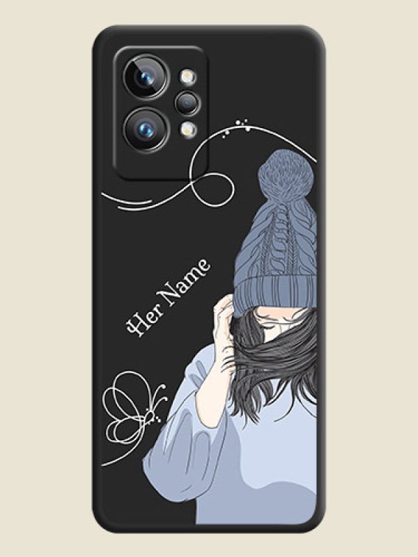 Custom Girl With Blue Winter Outfiit Custom Text Design On Space Black Personalized Soft Matte Phone Covers -Realme Gt 2 Pro 5G - alternate view