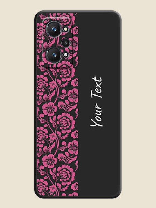 Custom Pink Floral Pattern Design With Custom Text On Space Black Personalized Soft Matte Phone Covers -Realme Gt 2 - alternate view