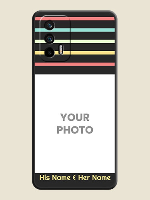 Custom Color Stripes with Photo and Text on Photo on Space Black Soft Matte Mobile Case - Realme GT 5G - alternate view